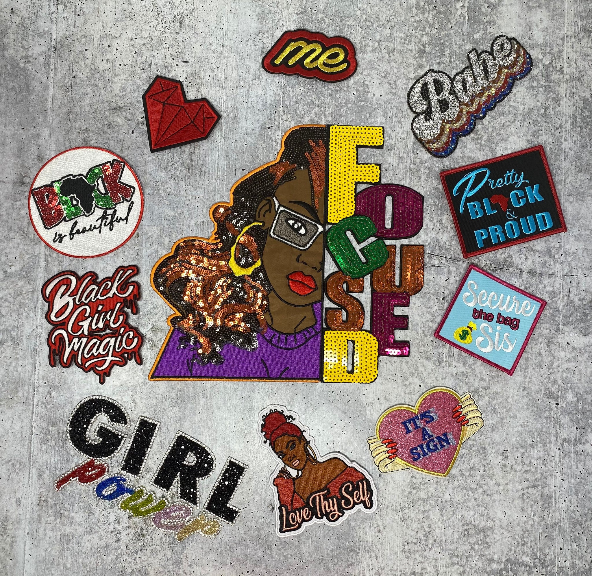 New, Women's Patch Bundle Set, "Focused"|Sequins 11-Piece Assorted Women's Bundle, Iron-on Patches for Clothing
