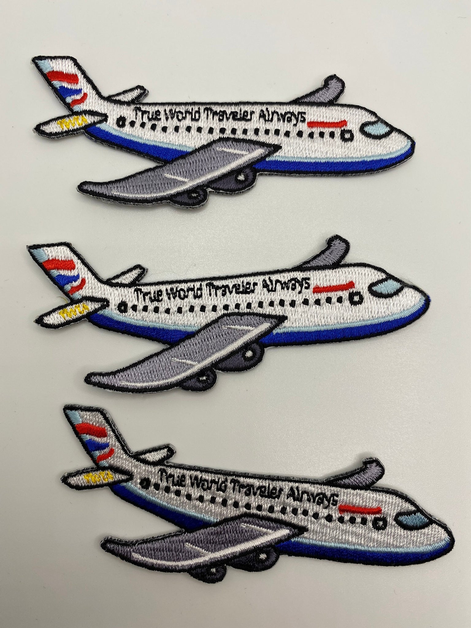 New, "True World Traveler Airways" Iron-on Embroidered Patch, Size 4" Patch, Wanderlust Travel Patch, 1 pc