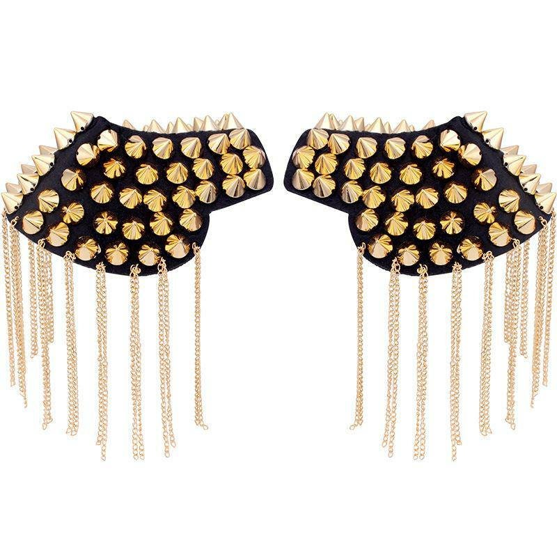 Decorative Shoulder Brooch Set, GOLD Spiked Rivet Designer Epaulette for Blazers, Jackets, and More, Stylish Accessories