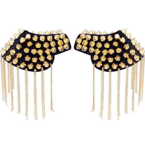 Decorative Shoulder Brooch Set, GOLD Spiked Rivet Designer Epaulette for Blazers, Jackets, and More, Stylish Accessories