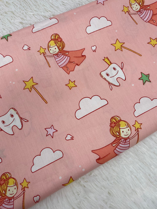 NEW "Tooth Fairy", 100% Ribbed Cotton Fabric, Boutique Fabric, Custom Made Kids Fabric for Masks, Accessories, Bedding & More, 1 Yard