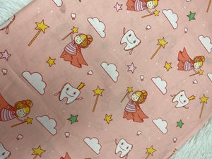 NEW "Tooth Fairy", 100% Ribbed Cotton Fabric, Boutique Fabric, Custom Made Kids Fabric for Masks, Accessories, Bedding & More, 1 Yard