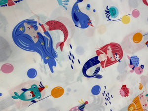 NEW,"Cute Mermaids", 100% Ribbed Cotton Fabric, Boutique Fabric,Custom Made Kids Fabric for Masks, Accessories,Bedding & More, 1Yard