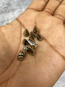 NEW, "Screw on Spikes", 10mm 3/8" SILVER Spiked Studs, Cone Spikes Screw-back Studs for Clothing, Leather, Spikes with Screws, 100 PCS