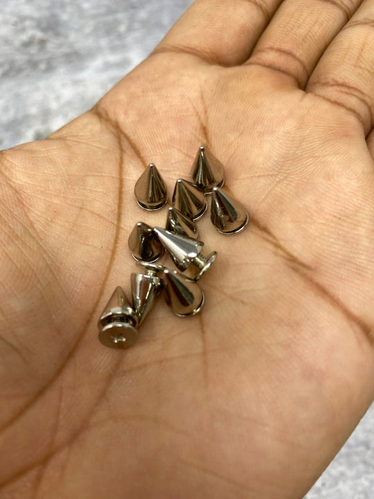 NEW, "Screw on Spikes", 10mm "SILVER" Spiked Studs, Cone Spikes Screw-back Studs for Clothing, Leather, Spikes with Screws, 100 PCS