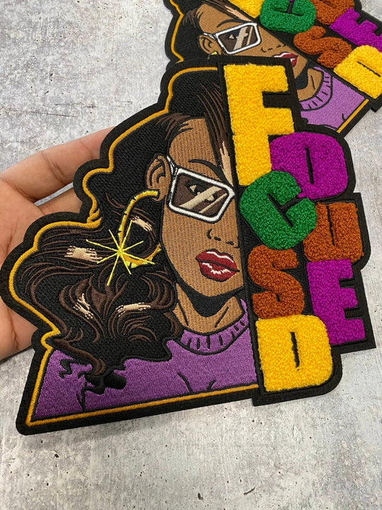 Vibrant & New, "Focused", Chenille plus Embroidery, 10" Patch, Iron-on Exclusive Applique, Large Back Patch, Colorful Patch, Jacket Patch