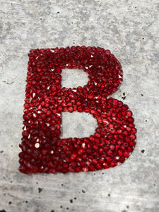 Red (1 pc)Hotfix Rhinestone Letters, Choose Your Letter, Rhinestone Patch with Adhesive, Mesh Bling Letters, Size 2.28"