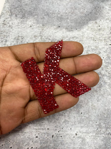 Red (1 pc)Hotfix Rhinestone Letters, Choose Your Letter, Rhinestone Patch with Adhesive, Mesh Bling Letters, Size 2.28"