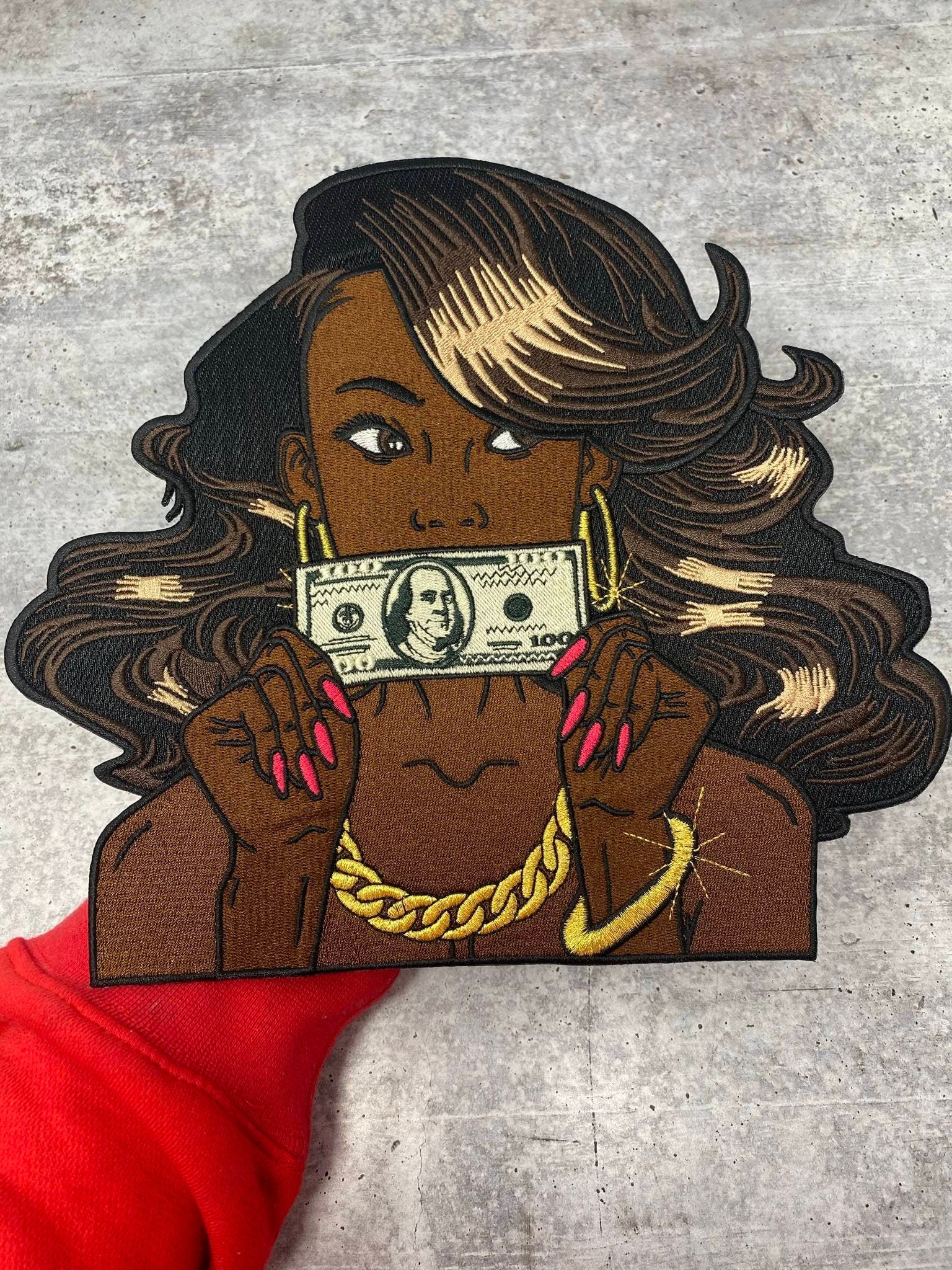 Exclusive, "Put Yo Money Where Yo Mouth Is" 100% Embroidery, 10" Patch, Iron-on, Large Back Patch, Jacket Patch for Jackets and Clothing