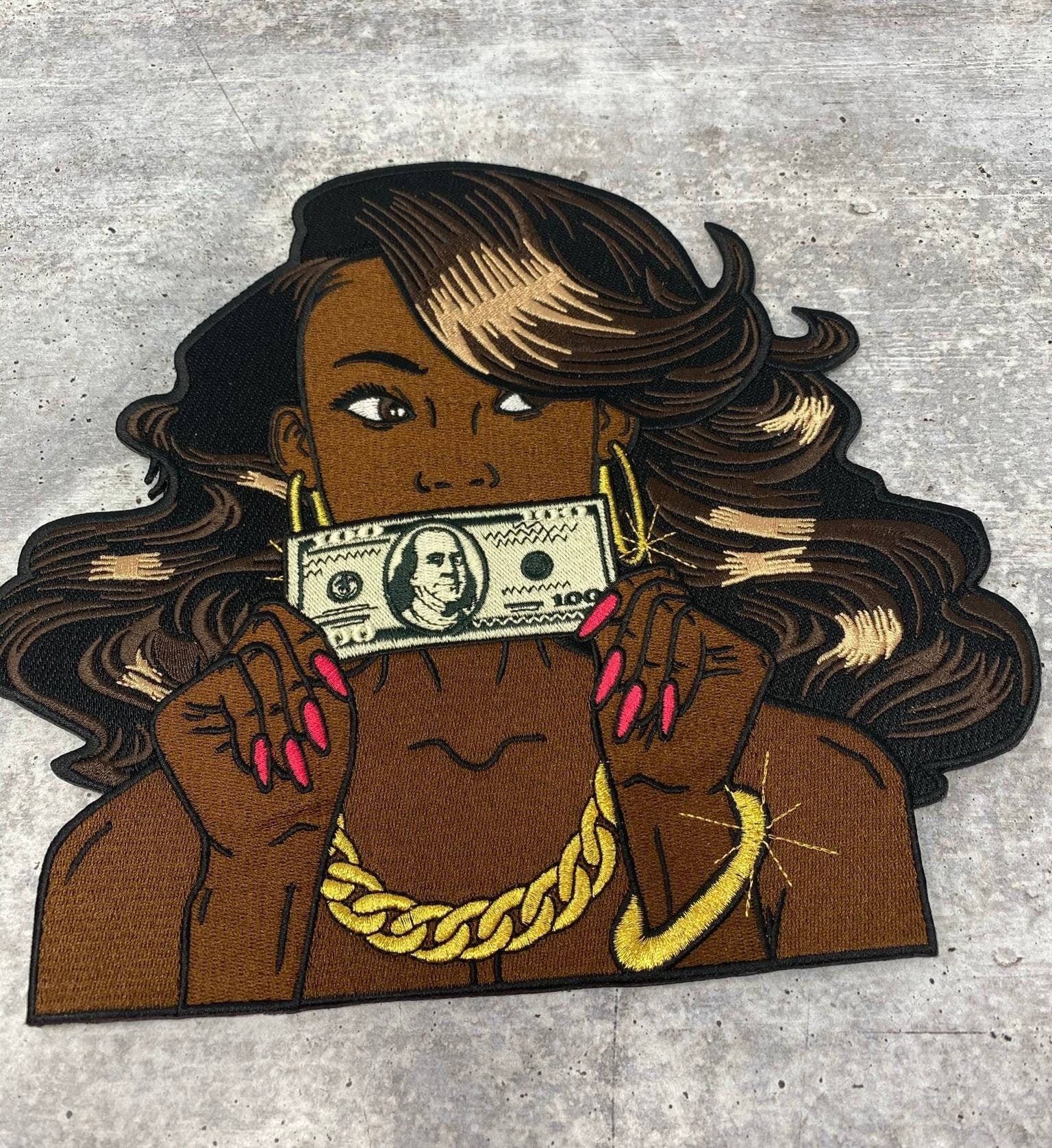 Exclusive, "Put Yo Money Where Yo Mouth Is" 100% Embroidery, 10" Patch, Iron-on, Large Back Patch, Jacket Patch for Jackets and Clothing