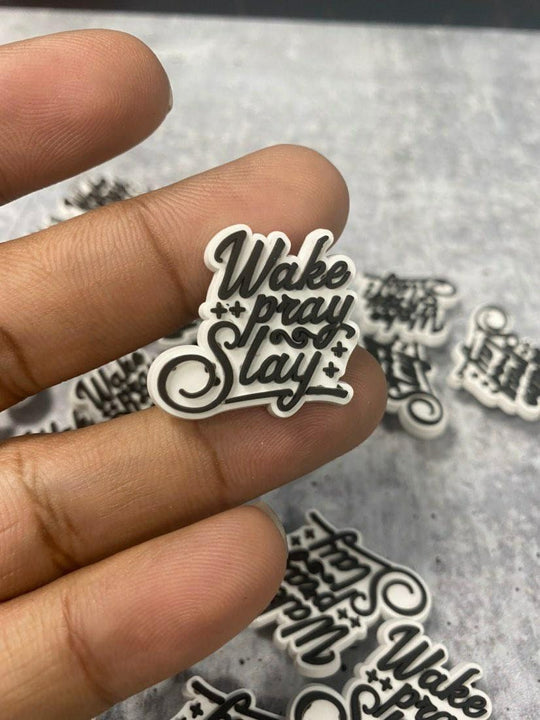 Exclusive 1-pc,"Wake Pray Slay" Afrocentric Charm for Crocs; Symbolic Statement Charms for Clogs;  Cute Charm for Shoes & Silicone Bracelets