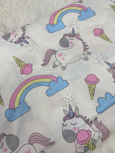 NEW, "Unicorn Ice Cream Dreams", 100%Ribbed Cotton Fabric, Boutique Fabric, Custom Made Kids Fabric for Masks,Accessories, Bedding Etc, 1 Yd