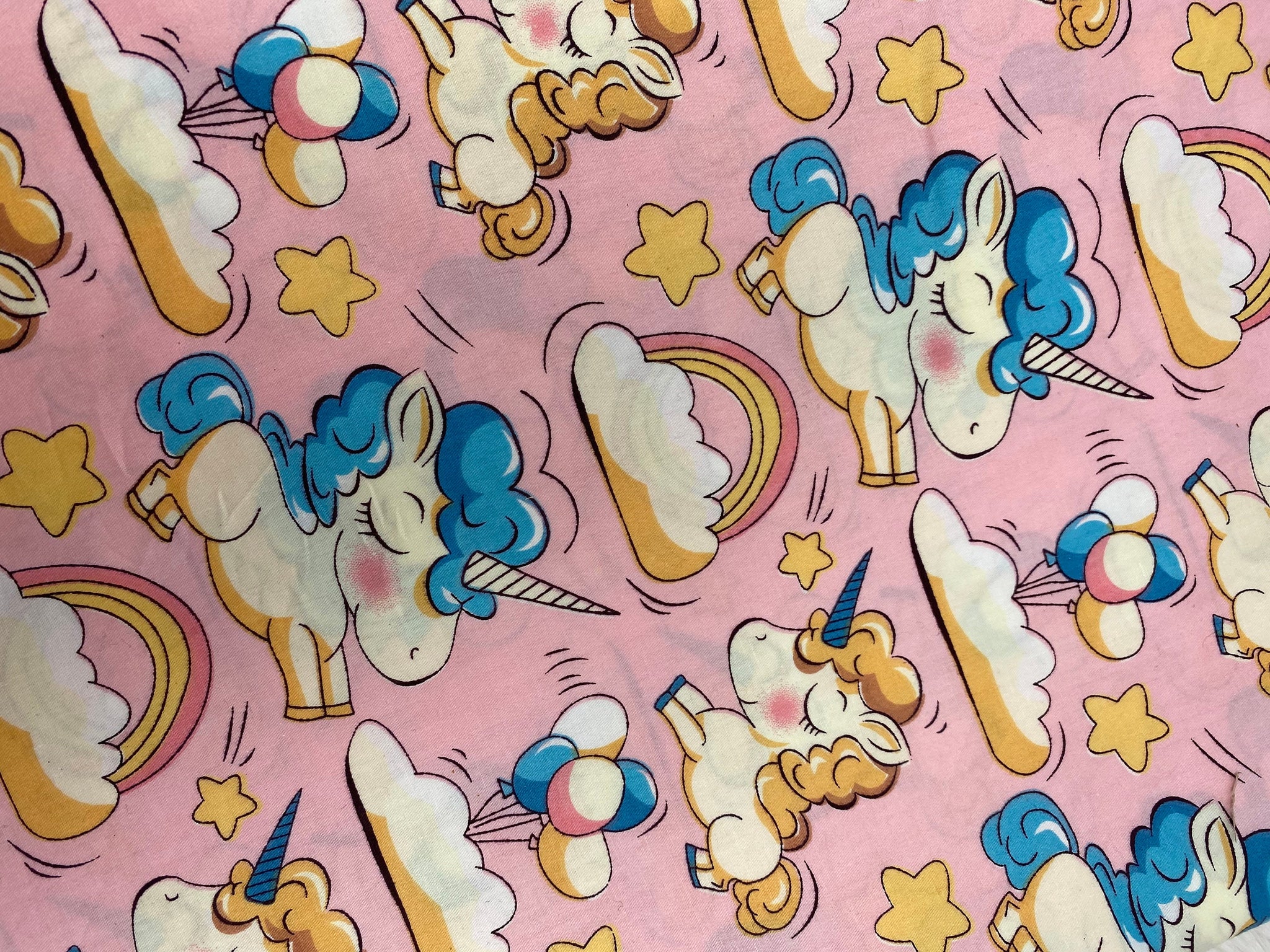 NEW,"Unicorn Balloons", 100% Ribbed Cotton Fabric, Boutique Fabric,Custom Made Kids Fabric for Masks, Accessories,Bedding & More, 1 Yard