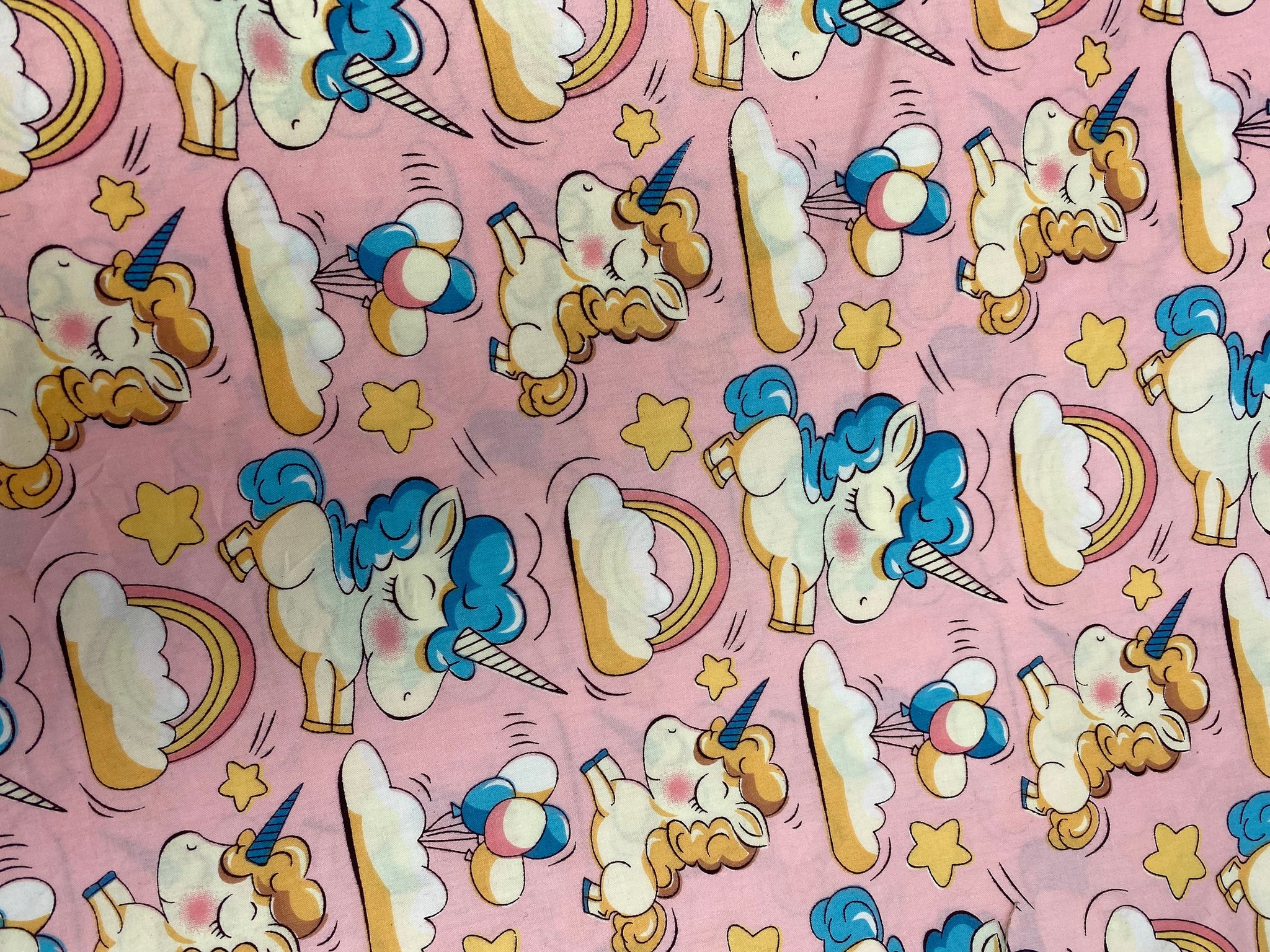 NEW,"Unicorn Balloons", 100% Ribbed Cotton Fabric, Boutique Fabric,Custom Made Kids Fabric for Masks, Accessories,Bedding & More, 1 Yard