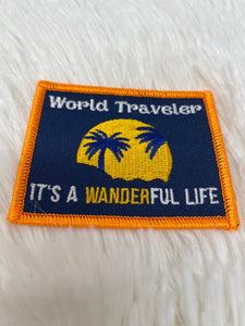 NEW,| Travel Patch| "World Traveler..It's a Wanderful Life" Iron-on Embroidered Patch,  Size 2" Patch, For Lovers of Travel!