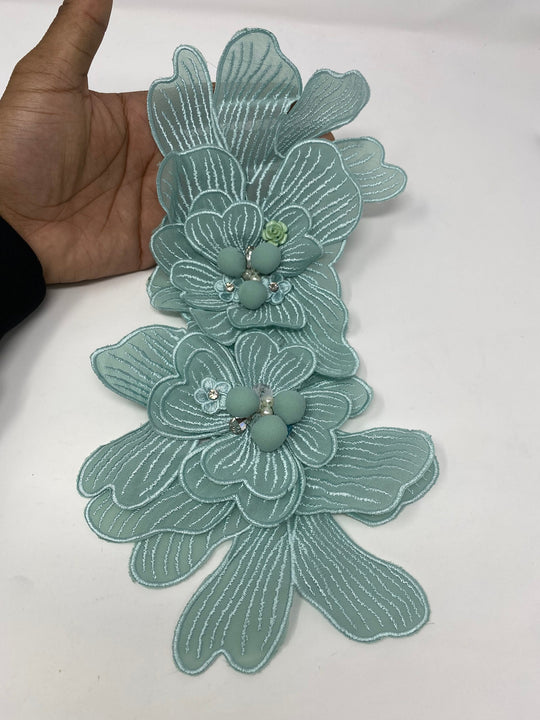 NEW, Exclusive, "Seafoam Green Flower ," Size 12'', (sew-on) Fashion Applique, Patch for Denim Jacket, Camo, Sweaters