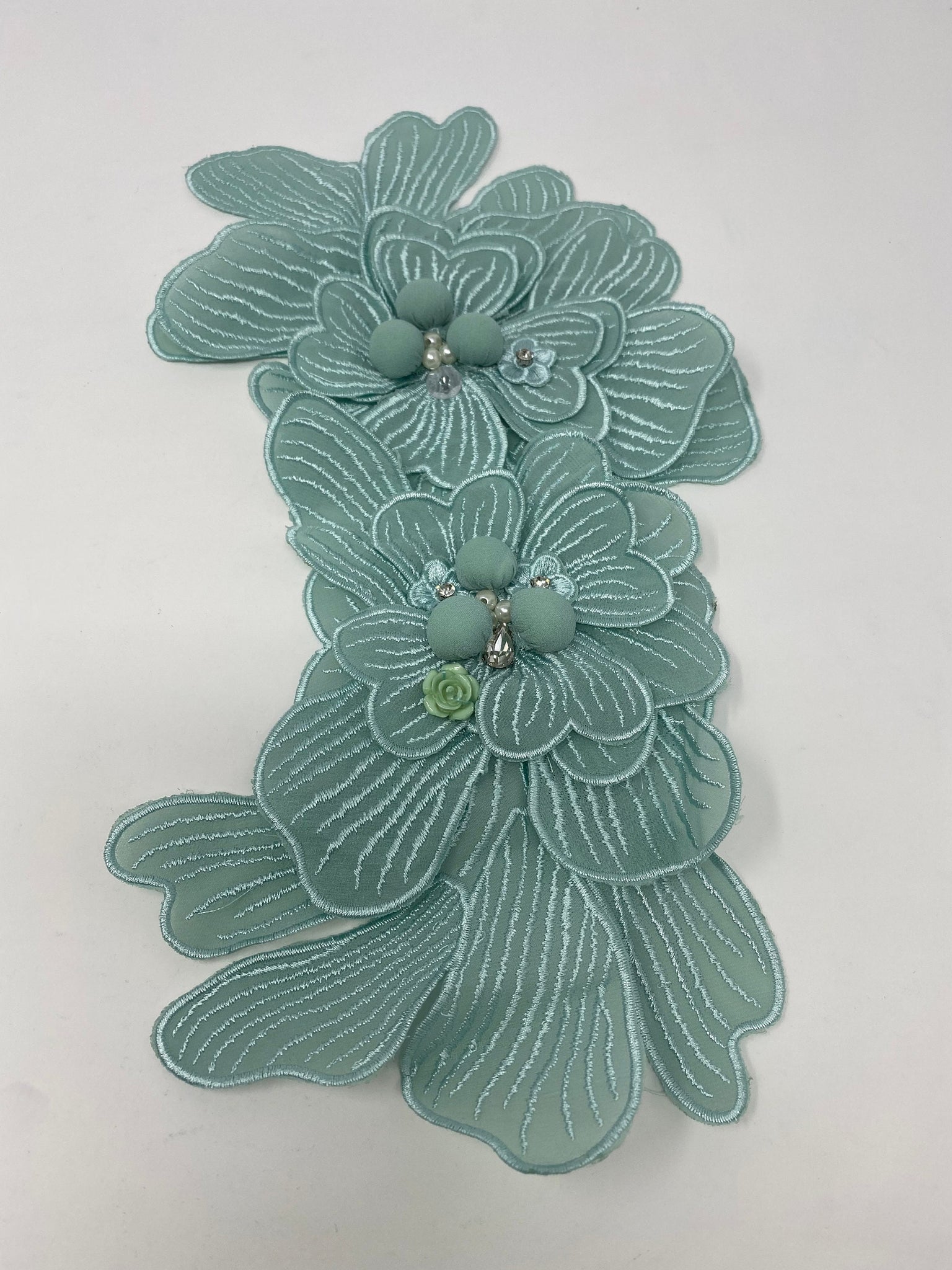 NEW, Exclusive, "Seafoam Green Flower ," Size 12'', (sew-on) Fashion Applique, Patch for Denim Jacket, Camo, Sweaters