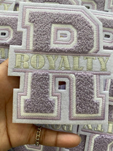 New, Monogram Letter, "R" Royalty, Chenille Iron-on Patch, Size 6",Light Purple|Silver|White, Patch for Jackets and More