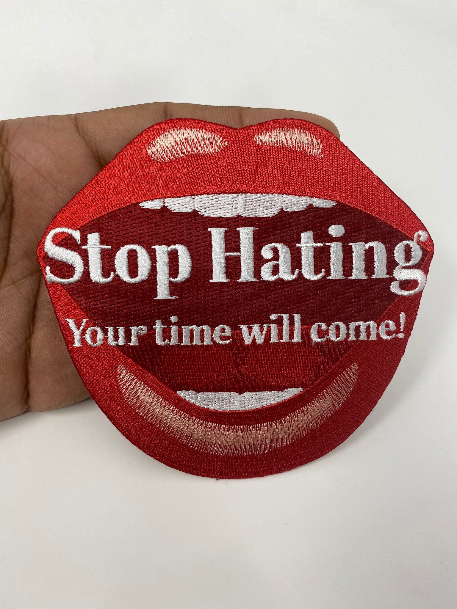 NEW, Cool 4-inch, "Stop Hating.." iron on patch, DIY, Embroidered Applique, Statement Patch for Denim Jackets