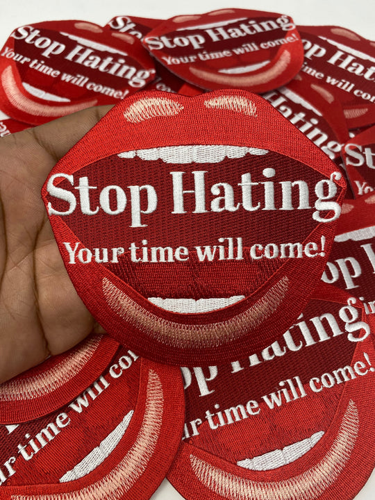 NEW, Cool 4-inch, "Stop Hating.." iron on patch, DIY, Embroidered Applique, Statement Patch for Denim Jackets