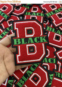 Monogram Letter, "B" Embroidered Word Black, Red, White, Black, Green, Size 6", Iron-on Backing, Medium Applique, Varsity Jackets, DIY Craft
