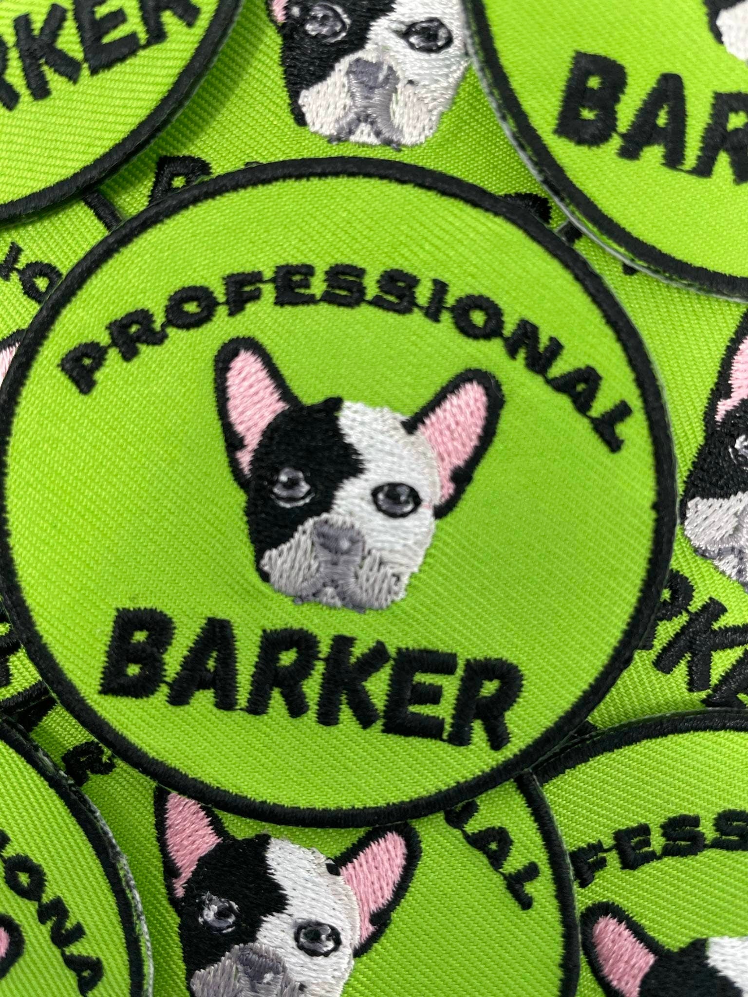 Patched Up Pup: "Professional Barker" Iron-on Embroidered Patch for Dogs, Patch for Dog Lovers, Gift for Your Dog, Sz. 2.5", Doggie Clothes