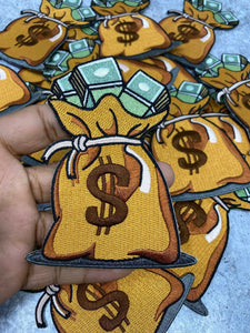 Medium: "Bag of Money", NEW, Check a Bag Patch, Size 5", Iron-on 100% Embroidered Patch; Entrepreneur Gift; Fun Jacket Patch, DIY