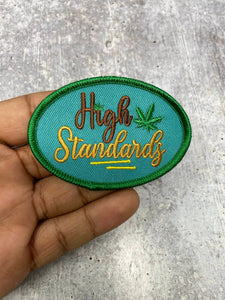 NEW, "High Standards" Oval Iron-On Embroidered Patch, Patches for Weed Lovers, Cannabis Badge, THC, CBD Lovers, 420 Gifts, Size 2.5"