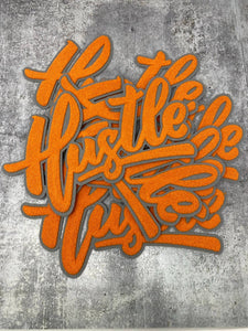 Exclusive, Orange & Gray "Hustle" Chenille Patch (iron-on) Size 10"x8", Varsity Patch for Denim Jacket, Shirts and Hoodies, Large Patch