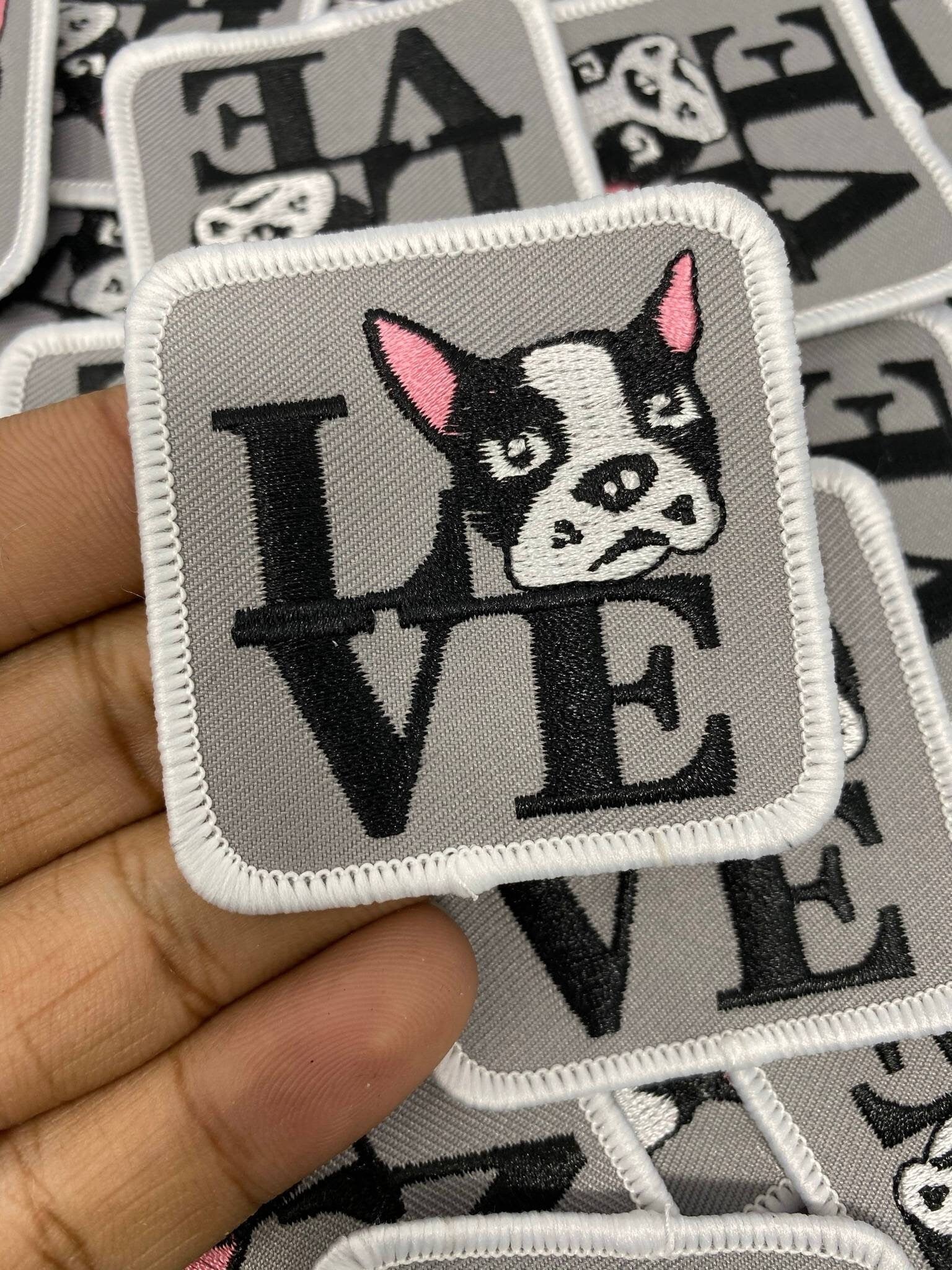 Patched Up Pup: "Puppy Love" Iron-on Embroidered Patch for Dogs, Patch for Dog Lovers, Gift for Your Dog, Sz. 2.5", Doggie Vest