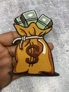 Medium: 1-pc, "Bag of Money", NEW, Check a Bag Patch, Size 5", Iron-on 100% Embroidered Patch; Entrepreneur Gift; Fun Jacket Patch, DIY
