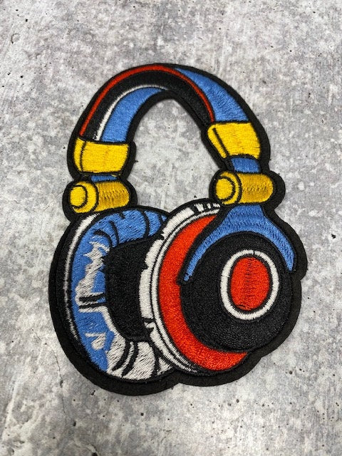 New, Exclusive, "Music Lovers Heaphones", Iron or Sew-on Embroidered 3D Music Patch, Exclusive Appliques, Size 5"