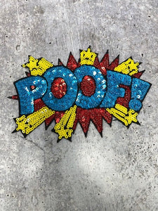 NEW, Sequins "POOF!" Starburst Patch, Adorable Emblem, Home Girls Statement Patch, Iron-on Embroidered Applique, Size 6", Jacket Patch