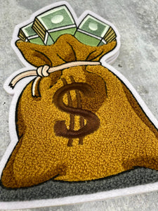 Chenille "Bag of Money", Check a Bag Patch, Large, Size 9", Sew-on, Varsity Patch, Entrepreneur Gift, Fun Jacket Patch, DIY