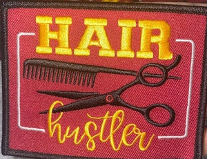 NEW, Maroon "Hair Hustler" Stylist Badge, 1-pc Iron-on Merit Badge, Embroidered, DIY, Great for Women & Men Stylists/Barbers, 4"