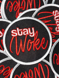 Exclusive, "Stay Woke" Iron-on Embroidered Patch,  Statement Patch for Clothing and Accessories, Size 3", Black Unity Patch, DIY Applique,