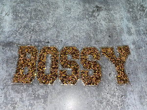 NEW "Bossy" Rhinestone, GOLD Patch with Adhesive Backing, Bling Applique Size 9", Czech Rhinestones, DIY Craft Supplies