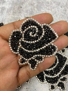 NEW Arrival, 2Pc. Set,Blinged Out BLACK, "Onyx Roses" Rhinestone Patch with Adhesive, Size 2.5" Czech Rhinestones,DIY Applique