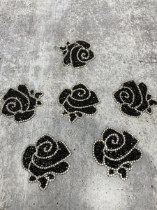 NEW Arrival, 2Pc. Set,Blinged Out BLACK, "Onyx Roses" Rhinestone Patch with Adhesive, Size 2.5" Czech Rhinestones,DIY Applique