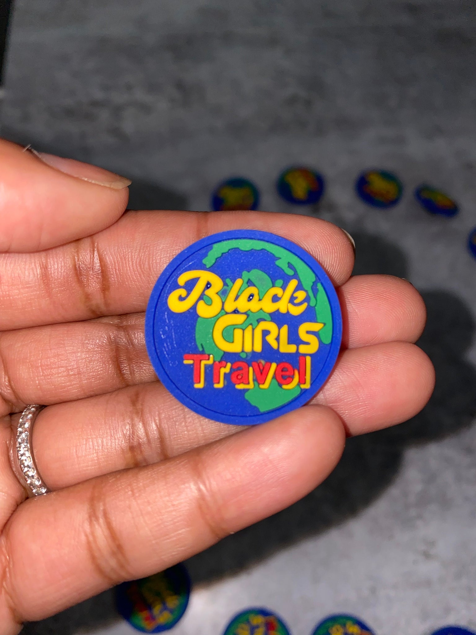 New, "Black Girls Travel"  Charm for Crocs; 1Pc., Symbolic Statement Charms for Clogs;  Cute Charm for Shoes and Silicone Bracelets