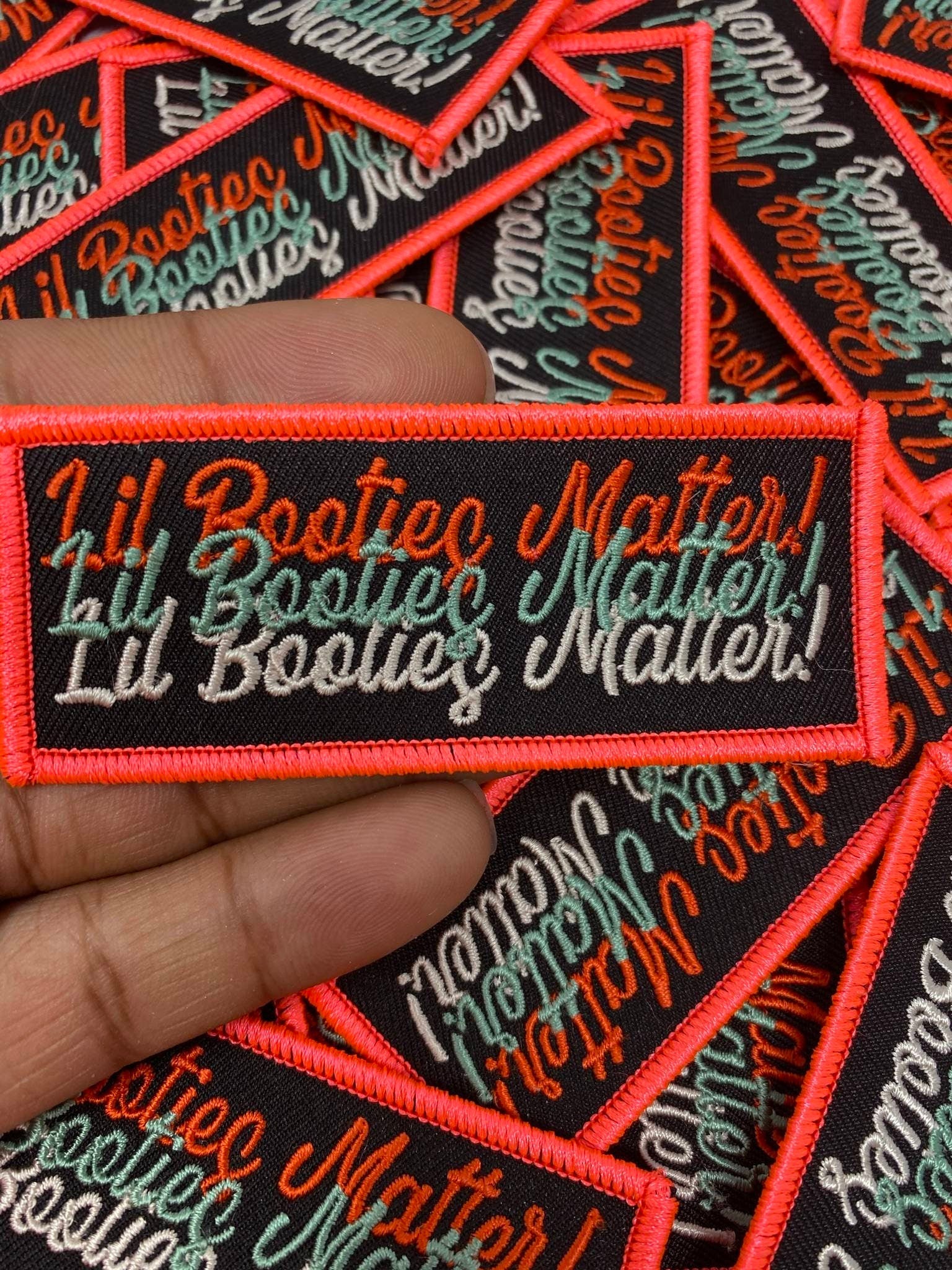 Exclusive, NEON, Lil Booties Matter, Colorful Statement Patch, 3"x2" inch,  Cool Applique For Clothing, Iron-on Embroidered Patch