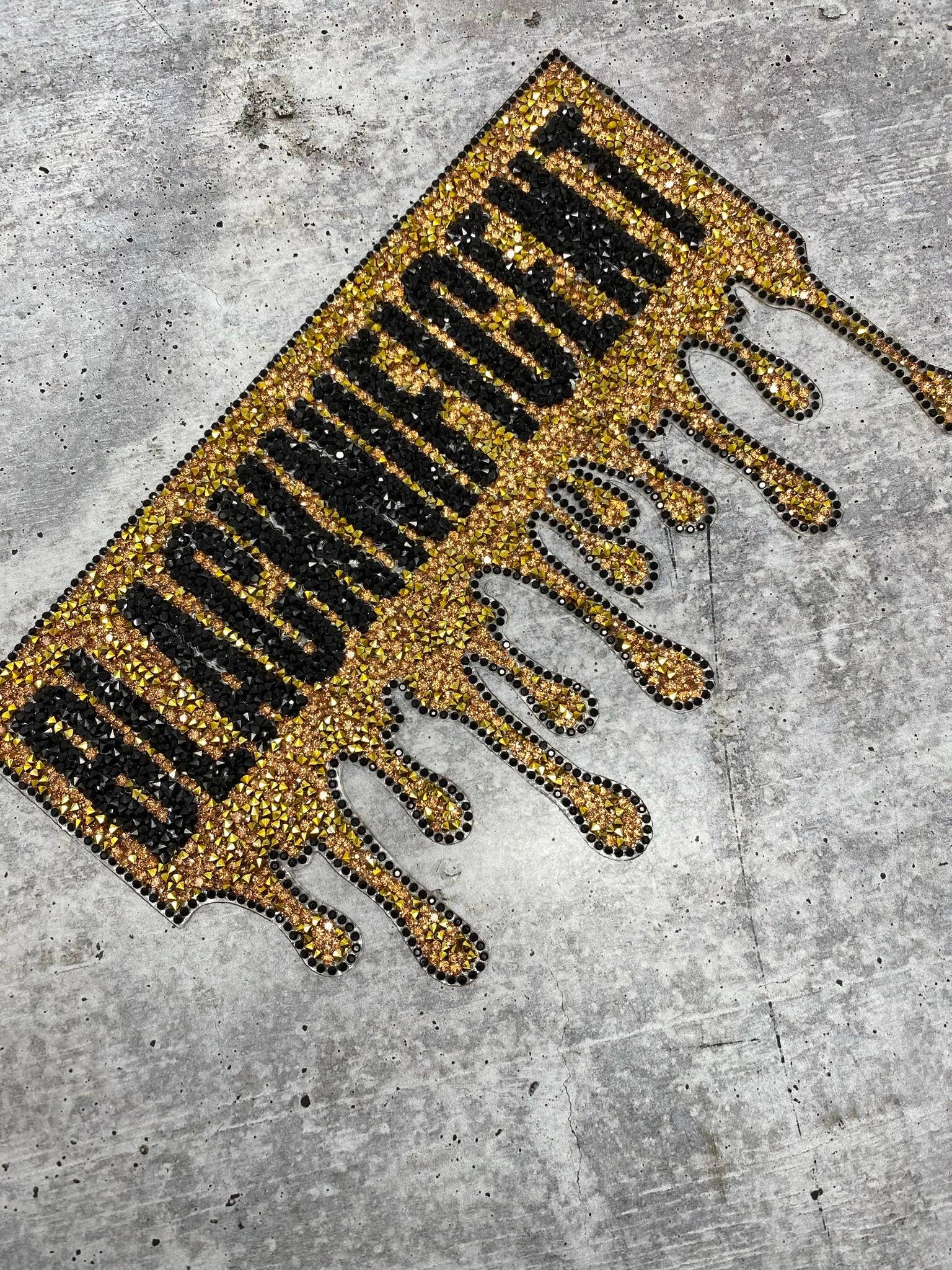 New, Crushed GOLD, Blacknificent Large Rhinestone Patch, Super