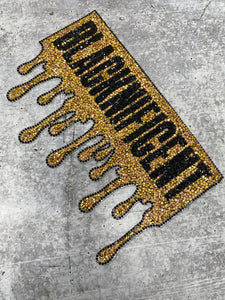 New, Crushed GOLD, "Blacknificent" Large Rhinestone Patch, Super Blingy Patch with Adhesive, Size 10", Czech Rhinestones, DIY Crafts
