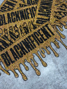 New, Crushed GOLD, "Blacknificent" Large Rhinestone Patch, Super Blingy Patch with Adhesive, Size 10", Czech Rhinestones, DIY Crafts