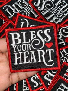 NEW Arrival "Bless Your Heart", Cute Inspirational Applique, Iron-on Embroidered Patch, Embroidery Design, Size 4", Small Jacket Patch, DIY