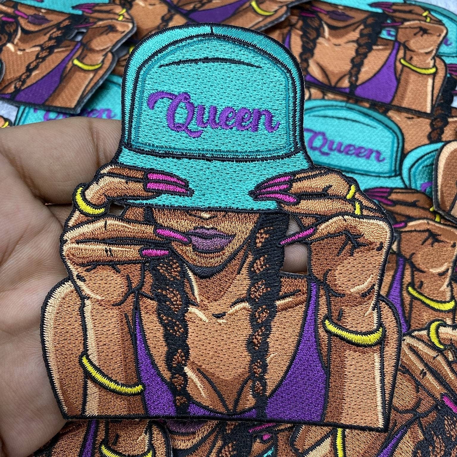 New Arrival, Turquoise Hat "Queen" Iron-on Patch, Embroidered Afrocentric Patch| Beautiful Black Queen|Jacket Patch|DIY Applique| Size 4"