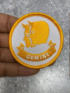 NEW, Fun, Vintage "Gemini" Astrology Iron-On Patch, Embroidered Zodiac Signs, 1 Pc., 3 inch