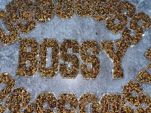NEW "Bossy" Rhinestone, GOLD Patch with Adhesive Backing, Bling Applique Size 9", Czech Rhinestones, DIY Craft Supplies