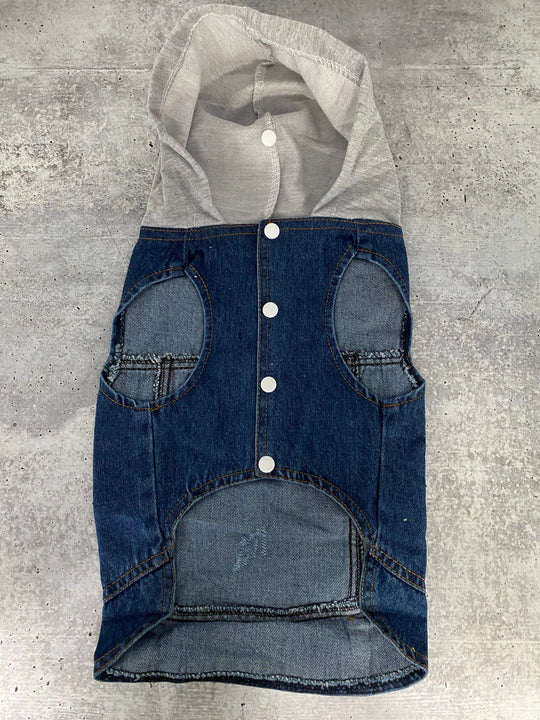 Exclusive "Patched Up Pups" Denim Doggie Vest With Hood, Sizes (XS-XL), Great for all dogs, Gifts For Pets, Gift For Pet Owners; Vest ONLY!