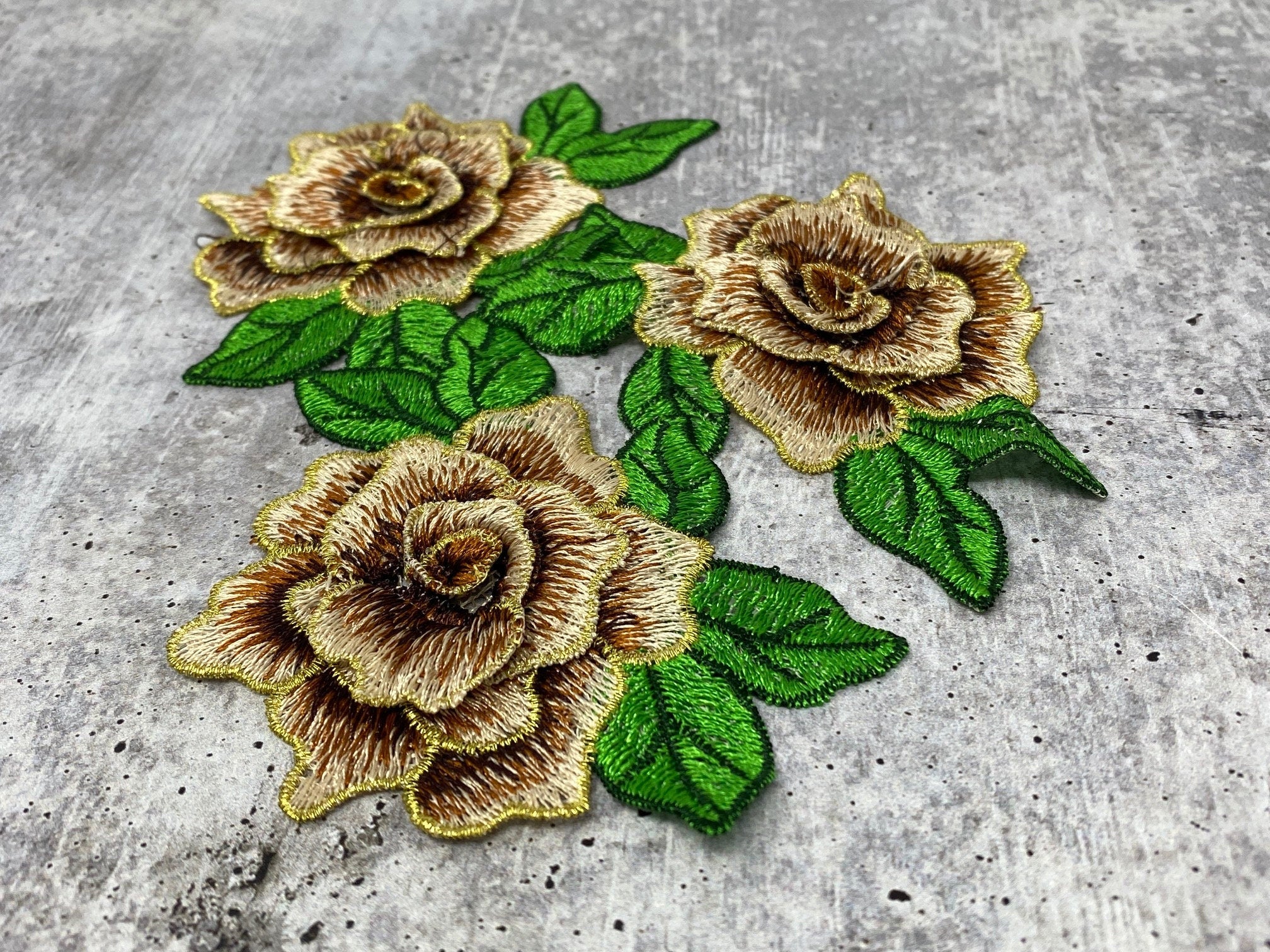 NEW, 2 pc set, Yellow & Gold Roses (size 4-inches), matching lace